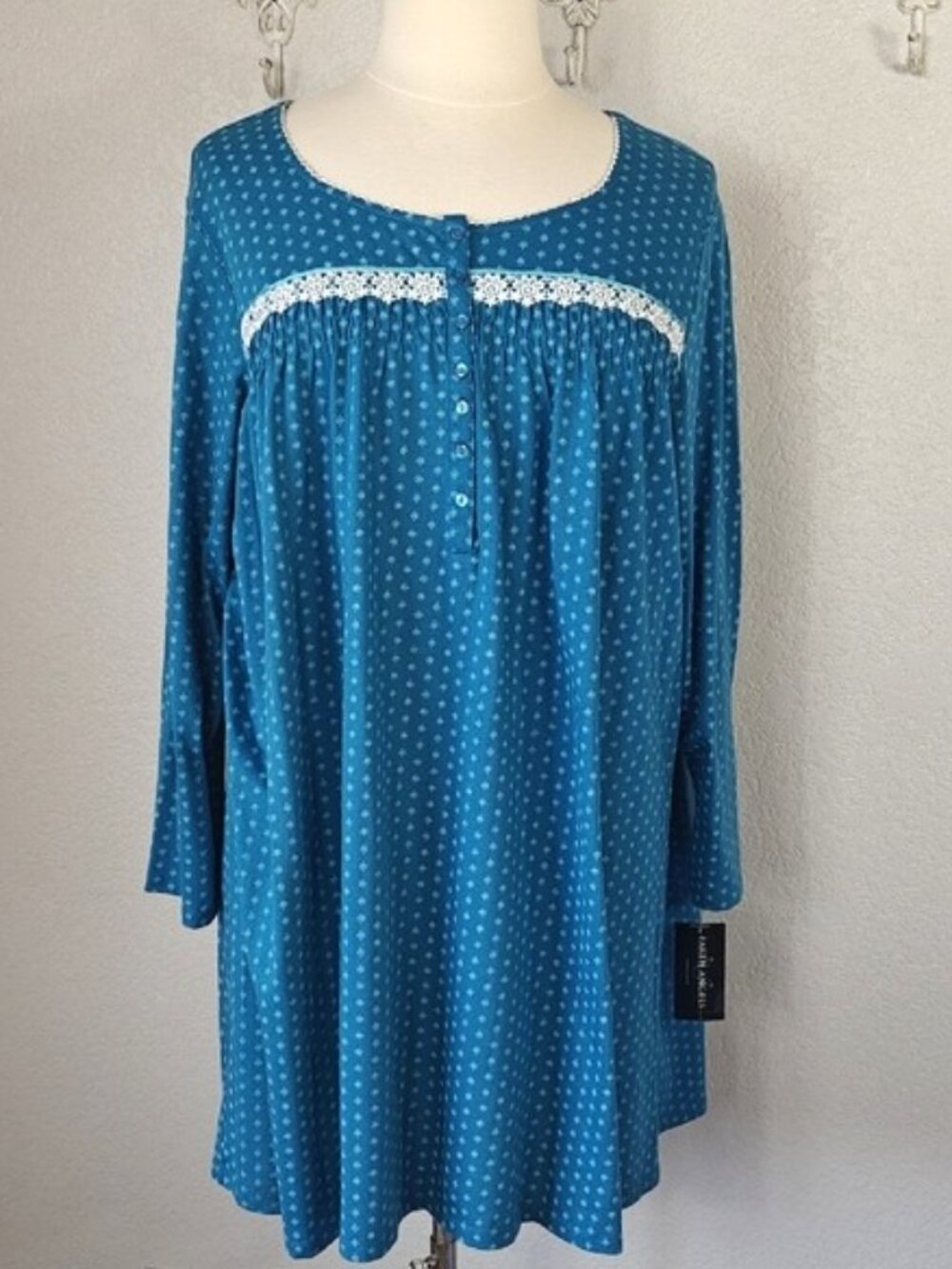 Earth Angels XXL Nightgown Long Sleeve Lace Trim